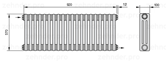 Схема (чертеж) Радиатор Zehnder Charleston 3057/20 №1670 Technoline TL